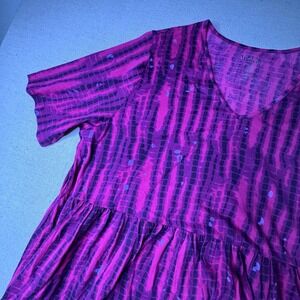 Ulla Popken Maxi Dress Tie Dye V-Neck Short Sleeve Empire Waist Size 20/22